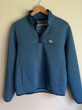 LL Bean Airlight Knit Snap Pullover - Ribbed Mens Medium Slightly Fitted Blue